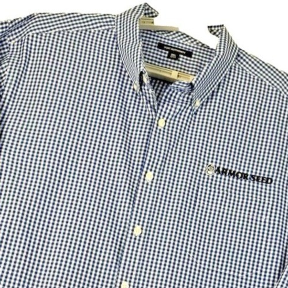 Port Authority Button Down Mens 3XL Blue Gingham Armor Seed Long Sleeve